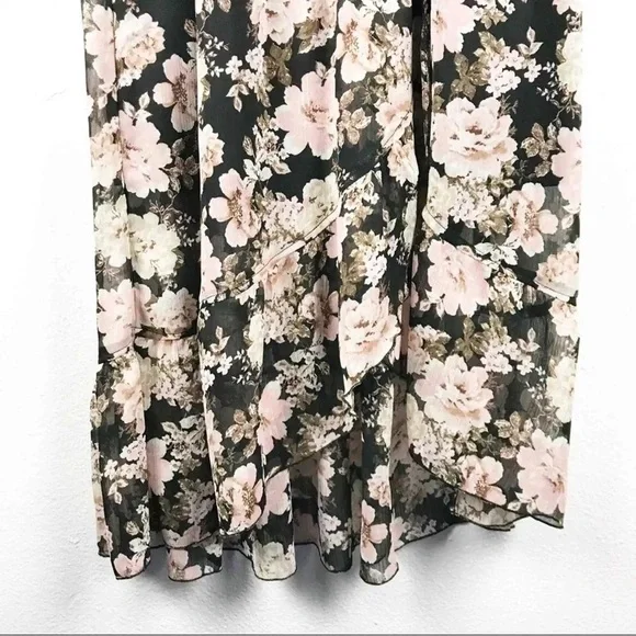 Band of Gypsies Women's Floral V-Neck Midi Dress Black Pink - Picture 9 of 14